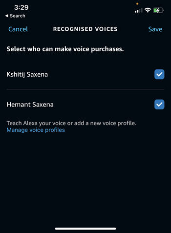 Voice Purchasing on Alexa recognised voices