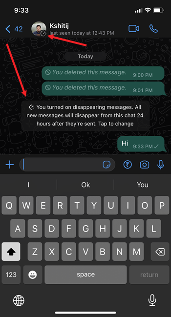 WhatsApp Temporary Messages