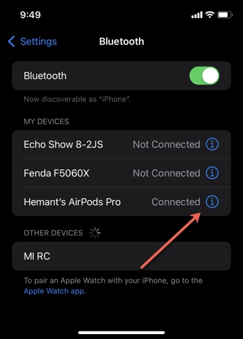 AirPods Pro Info button