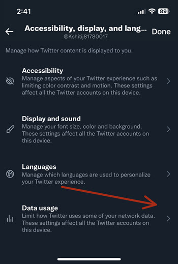 Data Usage Settings Twitter