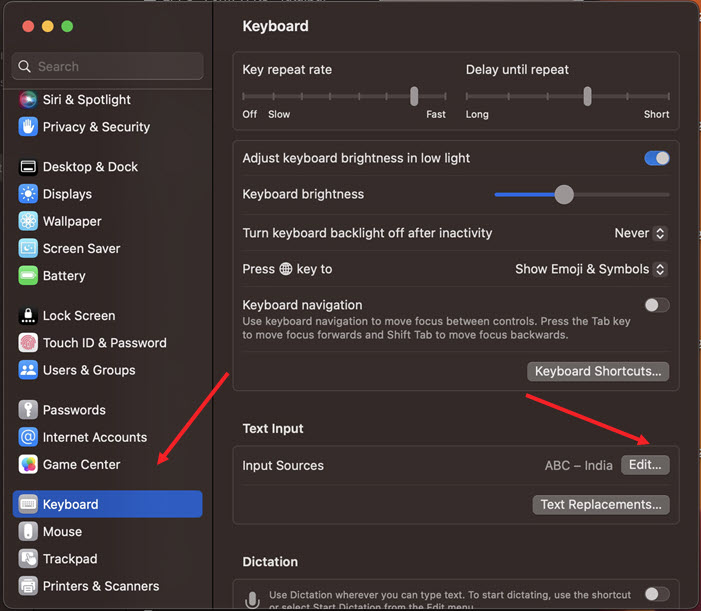 Edit Keyboard Input Sources