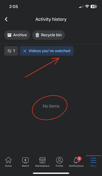 Facebook Watch History Cleared