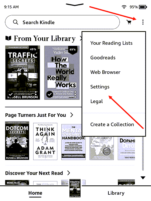 Kindle Paperwhite Menu Settings