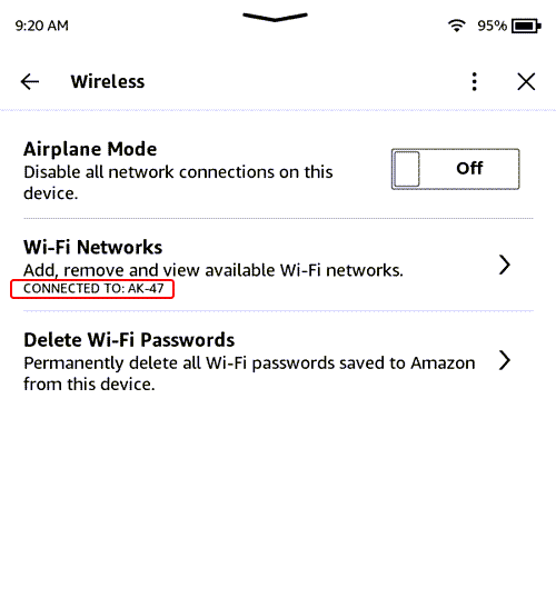 Kindle Connected to WiFi