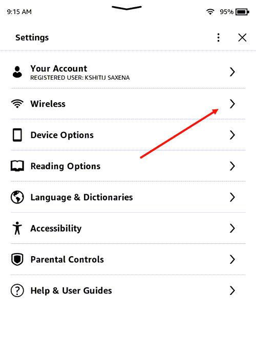 Paperwhite Wireless Settings