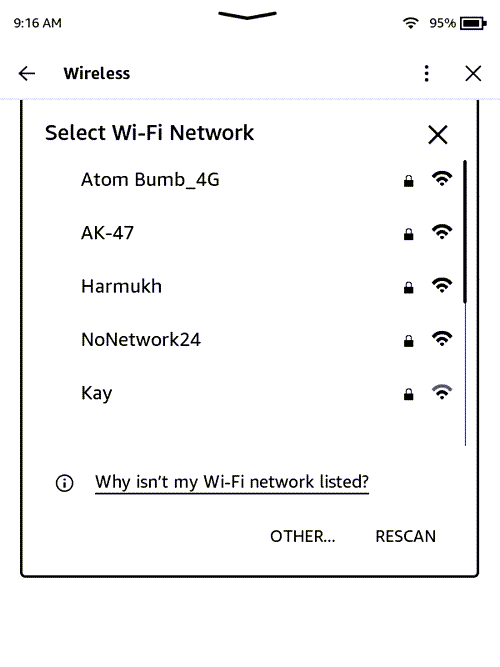 Select a Wi-Fi Network