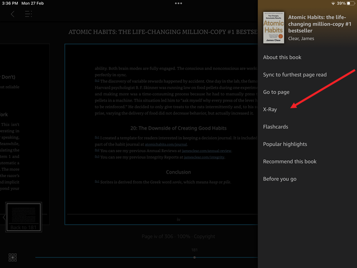 X-ray in Kindle app