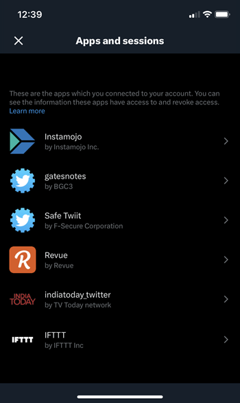 Apps connected to Twitter
