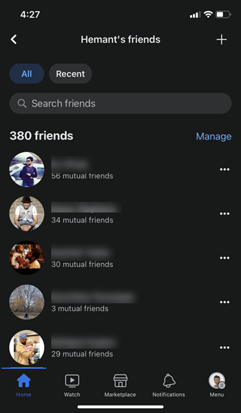 Facebook Friends List