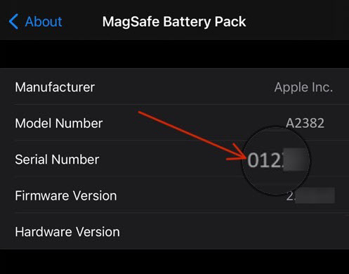 MagSafe Battery Pack Serial Number