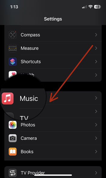 Music App in Settings