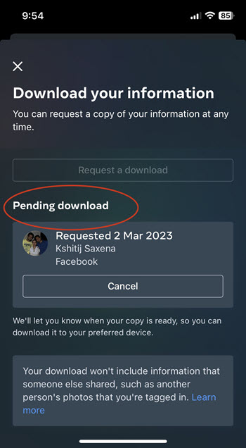 Pending download status