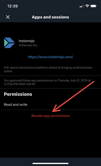 Revoke app permissions on Twitter