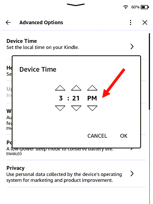 Set time on Kindle Paperwhite manually