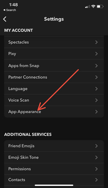 Snapchat App Appearance Settings