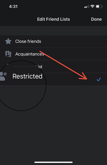 Restricted Facebook friends list
