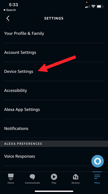 Alexa App Device Settings