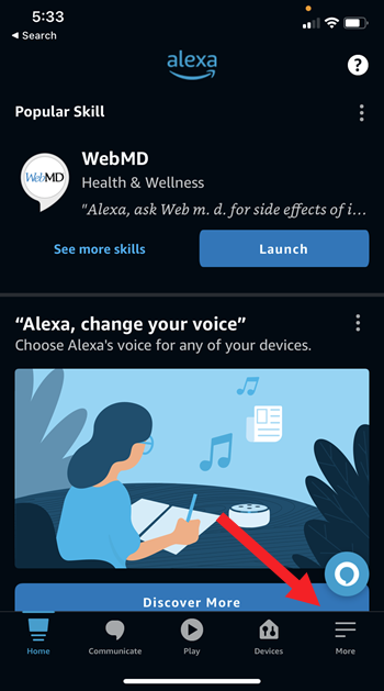 Alexa App More Menu