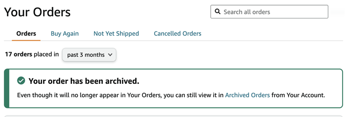 Archiving orders on Amazon