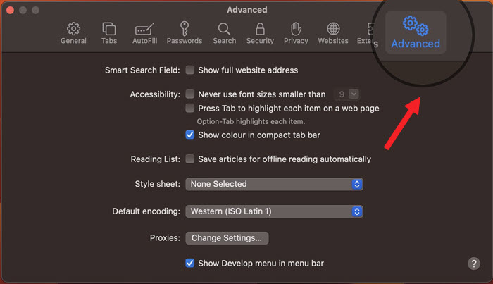 Safari Advanced Option