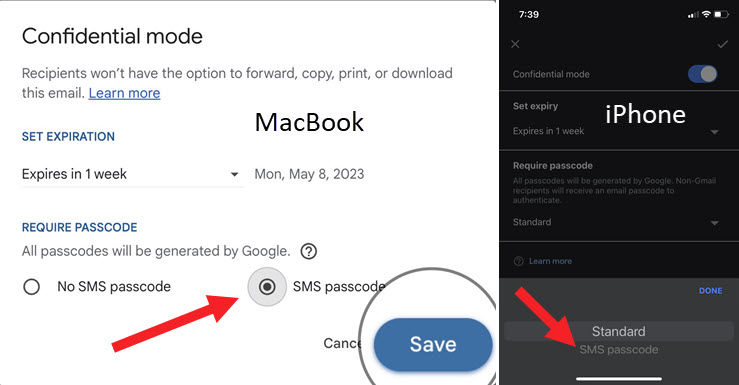 SMS Passcode for Confidential Mode