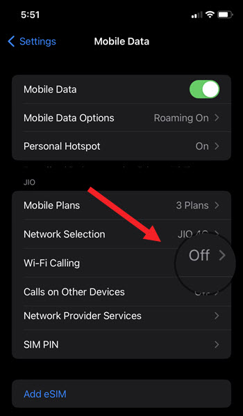 Wi-Fi Calling on iPhone Off