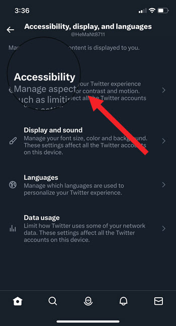 Accessibility settings twitter