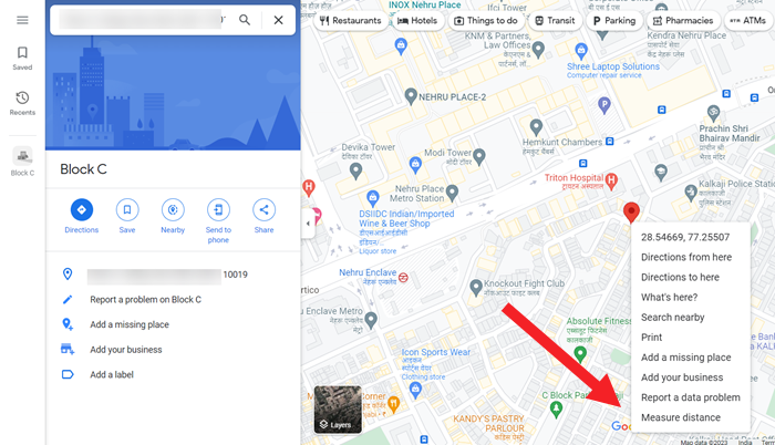 Measure distance on Google Maps