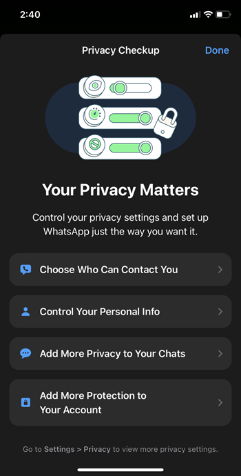 Privacy Checkup Options
