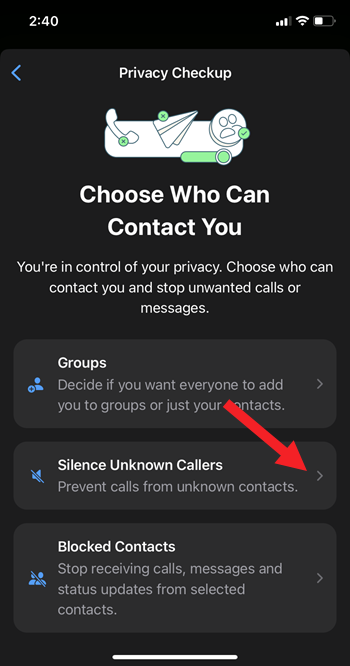 Silence unknown callers in WhatsApp