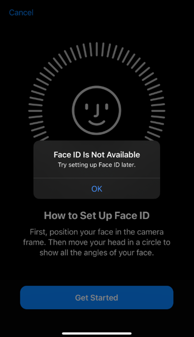 Face ID is not available error message