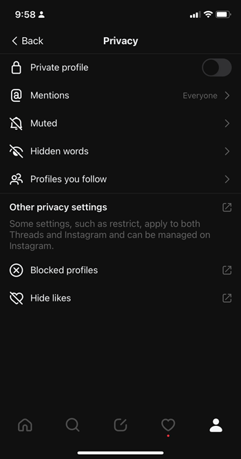 Privacy Settings for Threads