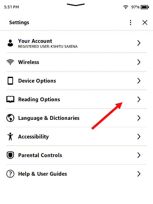 Reading options settings