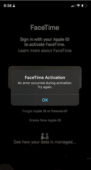 FaceTime Activation Error iPhone