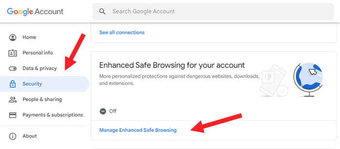 Google Enhanced Safe Browsing Link.