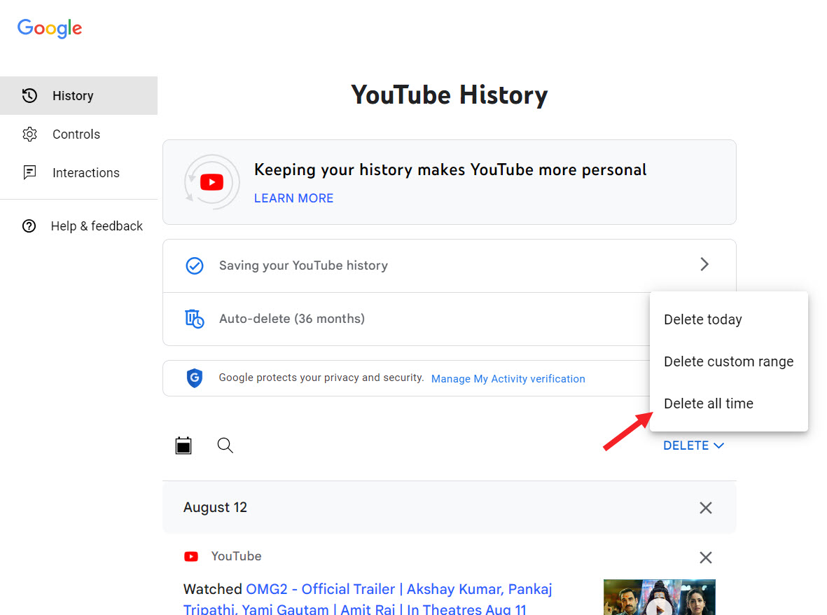Delete YouTube History Completely