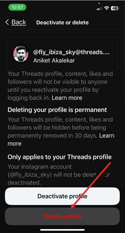 Delete your Threads profile