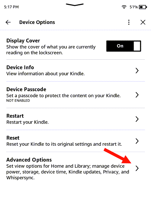 Kindle Advanced Options