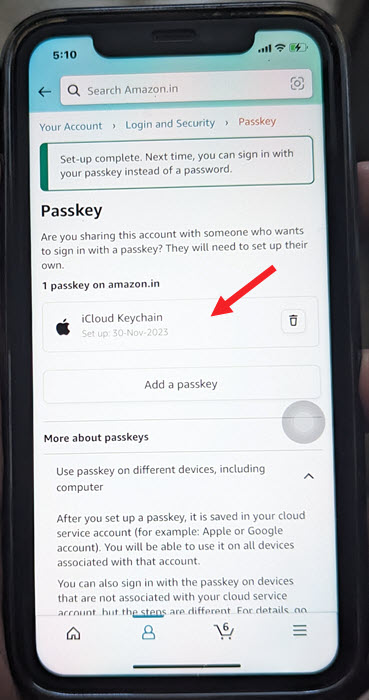 Passkey for Amazon Account