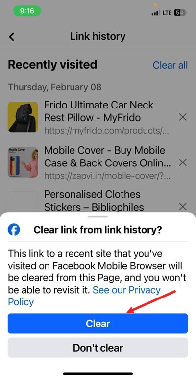 Clear Facebook Link History