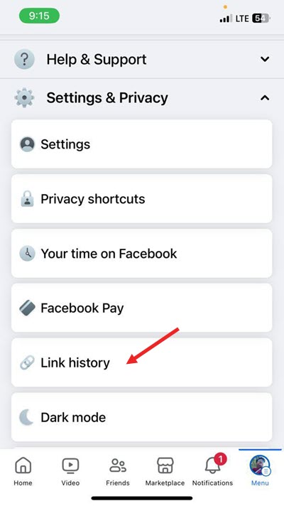 Link History tab in Facebook