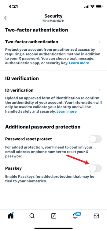 Enable Passkey for your X Account