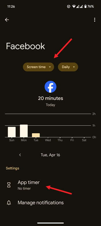 Screen Time app timer