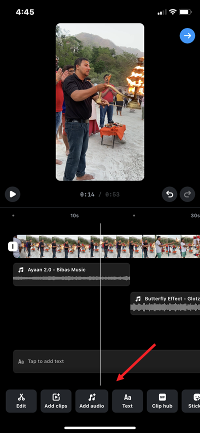 Add audio button Instagram reels