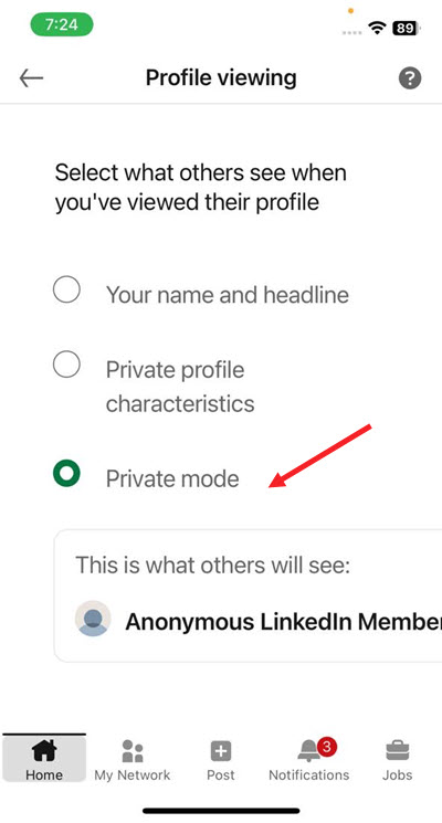 LinkedIn Private Mode