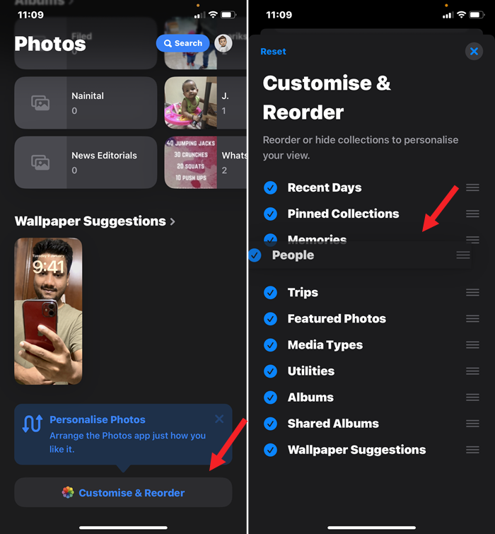 Customize and reorder Photos app