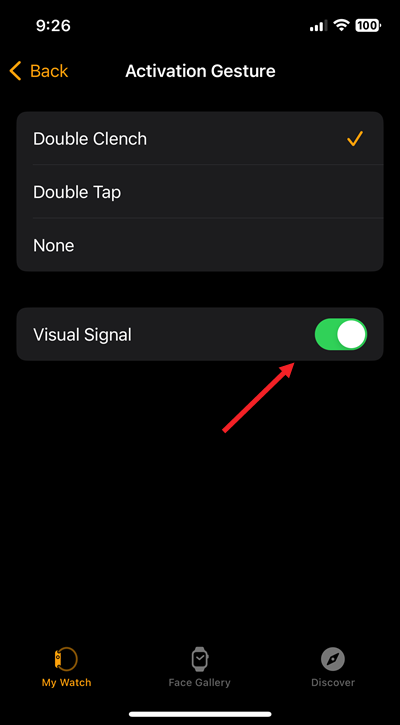 Disable Visual Sign to fix blue box on your apple watch screen