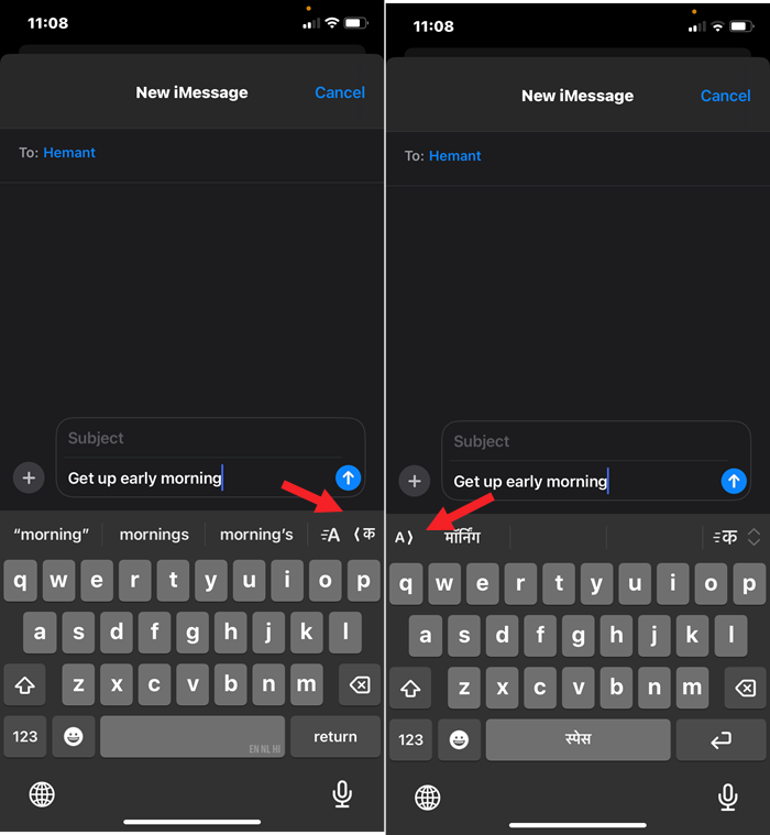 Switching languages in Messages app