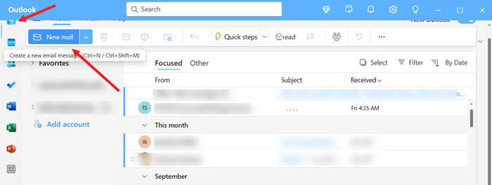 New mail option in Outlook