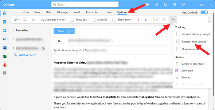 Request read receipts in Outlook